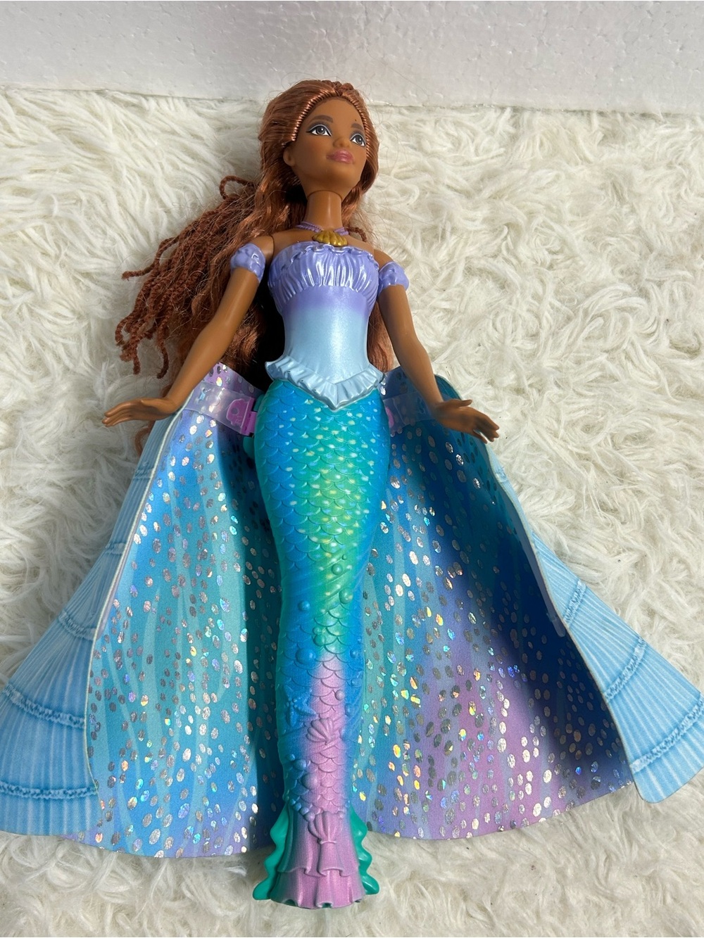Mattel Blue Green Purple Mermaid Doll with Shimmer Cape